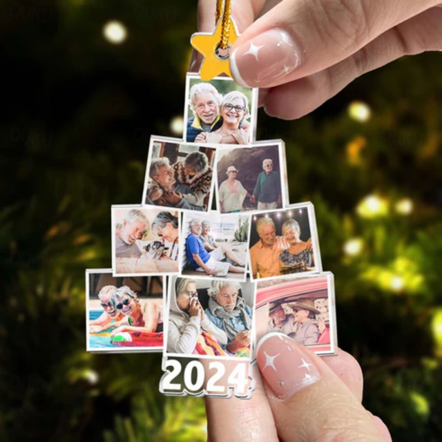  Adornos fotográficos de árbol de Navidad personalizados para la familia decoración acrílica 2D marco de foto personalizado decoración de árbol de Navidad colgante de regalo para familiares y amigos