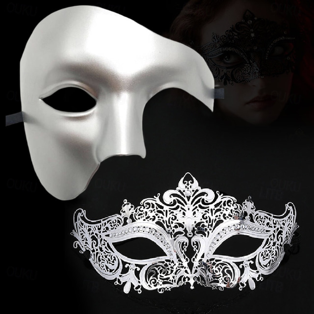  Greek Goddess Roman Couples 2 PCS Carnival Mask Mask Venetian Mask Columbina Adults' Unisex Metal Finish Sexy Costume Half Face Party Masquerade Carnival of Venice Halloween Carnival Mardi Gras Easy