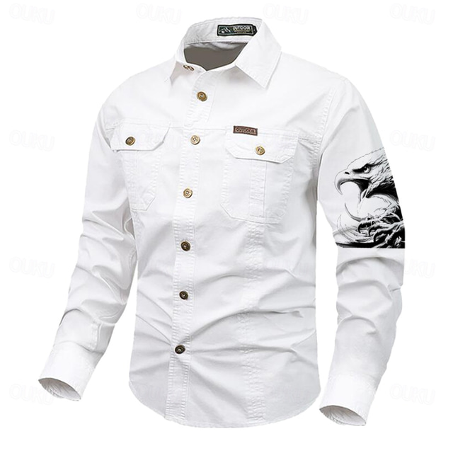  Men's Eagle Work Shirt Western Shirt Cargo Shirt Long Sleeve Casual Tactical Sports & Outdoor Going out Winter Spring &  Fall Turndown Print Black Grey Black White Army Green Red