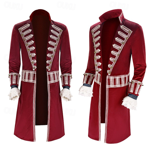  Captain Hook Coat Rococo Medieval Movie Cosplay for Men's Adults' Masquerade Party