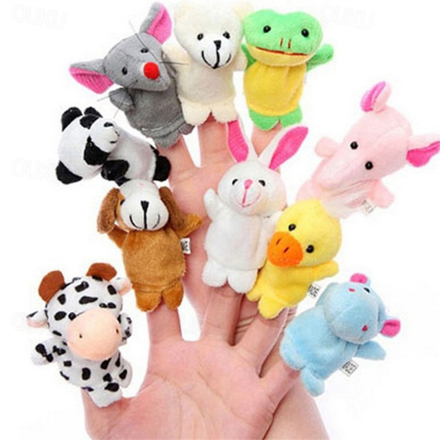  Set de 10 bucăți marionete cu degete - animale de plus moale jucării pentru păpuși cu degete pentru copii mini figurine de plus sortiment de jucării pentru băieți  & fete favoruri de petrecere pentru