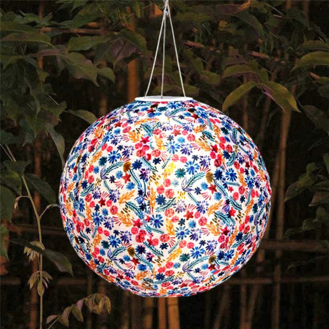  Lanterna solar globo de 12 polegadas (30 cm) estilo chinês ao ar livre ip65 à prova d'água nylon pendurado luz led, branco quente para jardim, festa, decoração de quintal