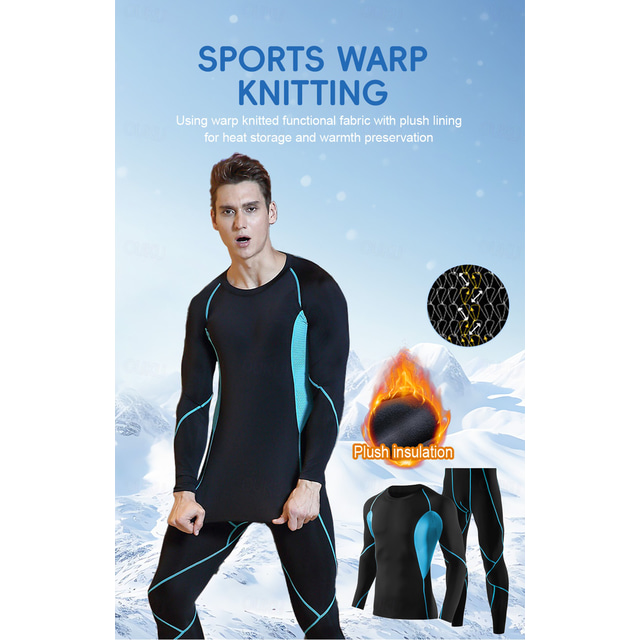  Men's Jogging Suit Athletic Winter Long Sleeve Thermal Warm Sweat wicking Fitness Gym Workout Running Sportswear Activewear Blue / Black Black