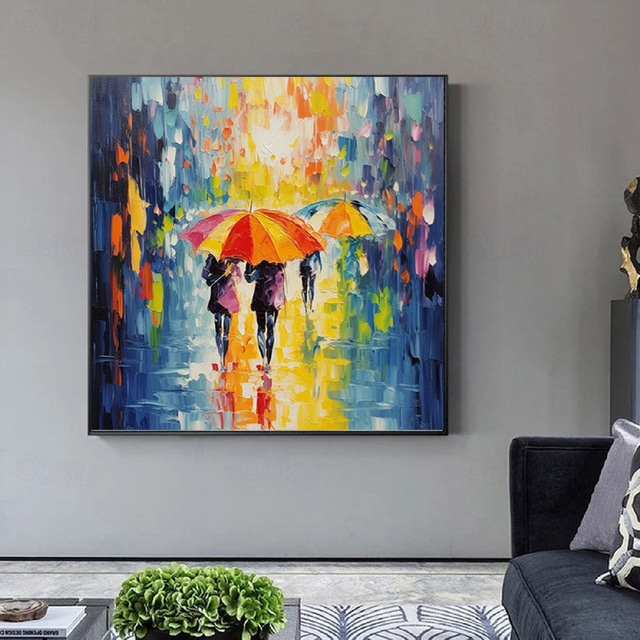  Handpainted Street Scenery Painting handmade pattle knife abstract rain day night painting wall art extra large wall art textured abstract canvas oil painting handpainted street lovers oil painting