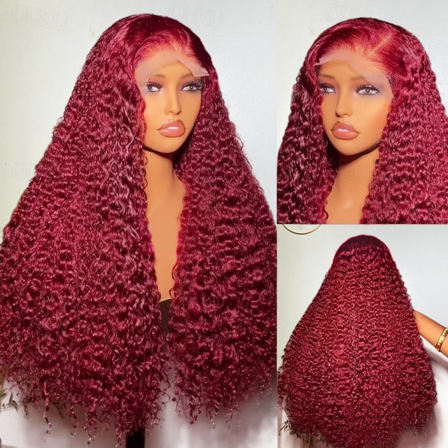  Peluca Cabello humano remy Cierre 5x5 13x6 frente de encaje Cabello Brasileño Ondulado Medio Borgoña Parte lateral Parte media Parte libre Mujer Densidad 130% 150% 180% con pelo de bebe Entradas