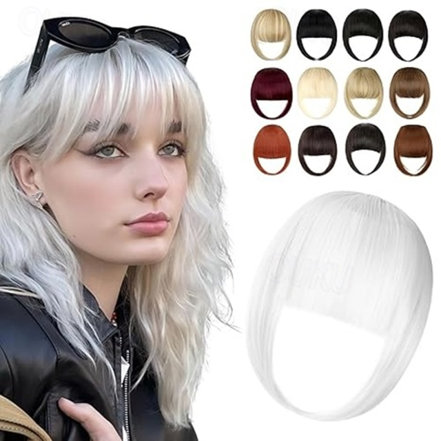  Clip in Bangs, Synthetic French Bangs Hair Clip Fake Bangs Fringe with Temples Hairpieces for Women Natural Bangs Clip in Hair Extensions for Daily Wear