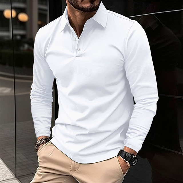  Homens Camisa de golfe pólo de golfe Trabalho Casual Lapela Manga Longa Básico Moderno Tecido Botão Primavera & Outono Normal Vinho Preto Branco Rosa claro Azul Marinha Verde Camisa de golfe