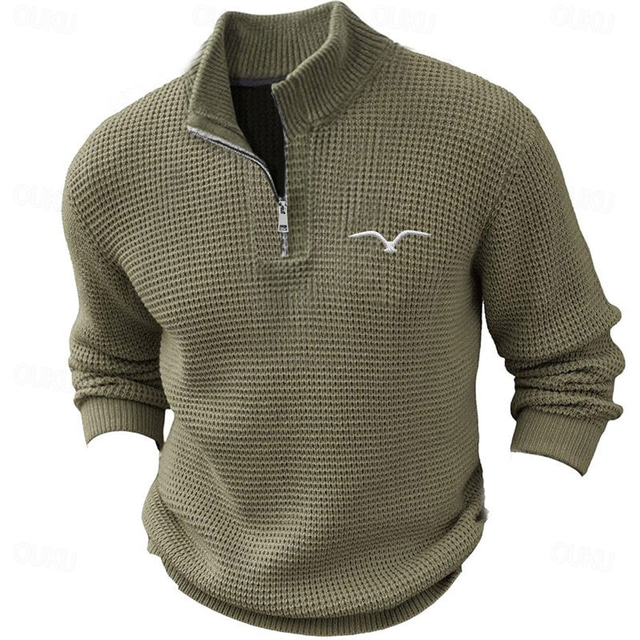  Herren Vogel Pullover Zip Pullover Reißverschluss Polo-Pullover Reißverschlusskragen Retro Vintage Brautkleider schlicht Party-Abendgarderobe Täglich Bestickt Gestrickt Warm Langarm Herbst Winter
