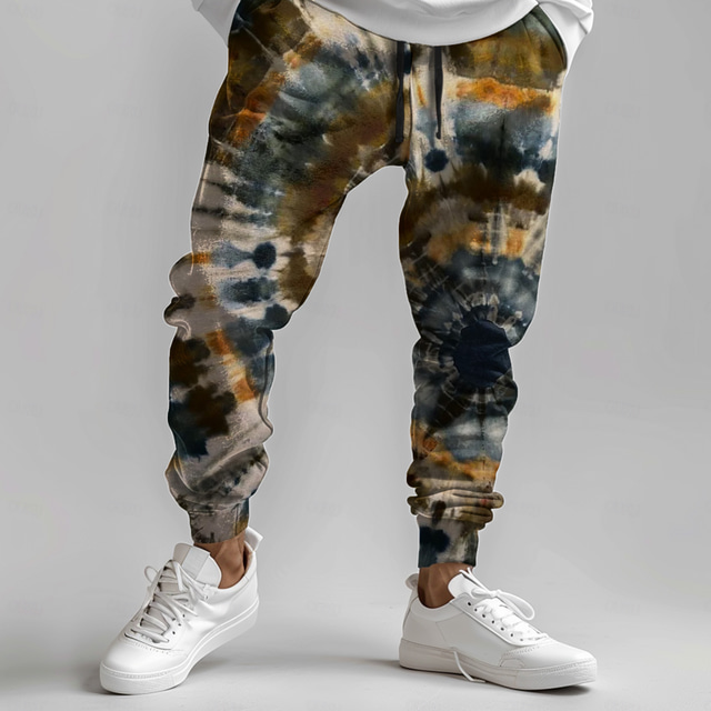  Herr Knytbatik Joggingbyxor Joggare Byxor Medium Midja Dragsko Elastisk midja Mode Festkvällskläder Vardag Ficka Vår Höst Vinter 3D-tryck Blå