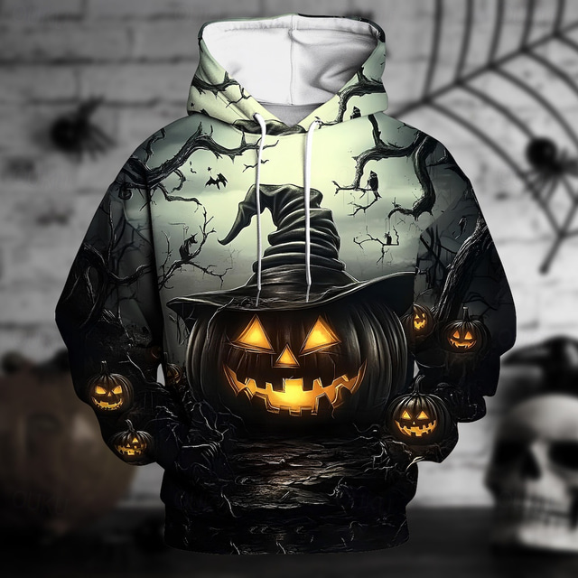  Halloween Pumpkin Hoodie Pullover Halloween 3D Front Pocket Graphic For Couple's Men's Women's Adults' Halloween Carnival Masquerade 3D Print Party Festival