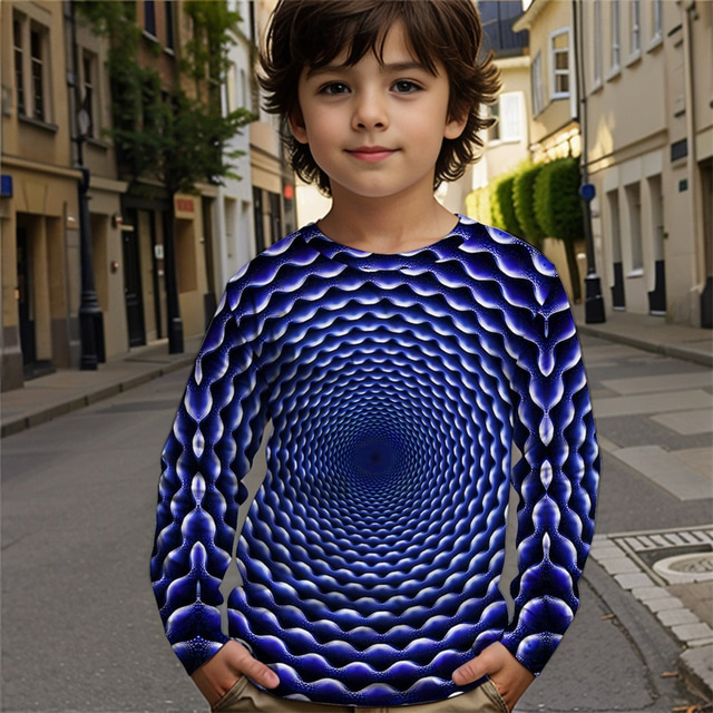  Boys 3D Graphic Geometric T shirt Tee Long Sleeve Spring Fall Fashion Basic Polyester Kids 4-12 Years Crew Neck Outdoor Casual Daily Regular Fit