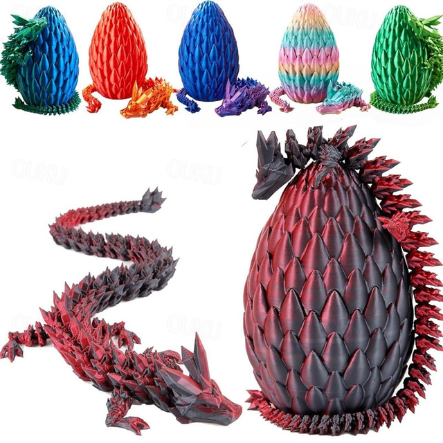  3D Printed Dragon Egg Mystery Crystal Dragon Fidget Toys Articulated Dragon Home Desk Decor Easter Surprise Dinosaur Eggs Adults Fidget Toys for Autism