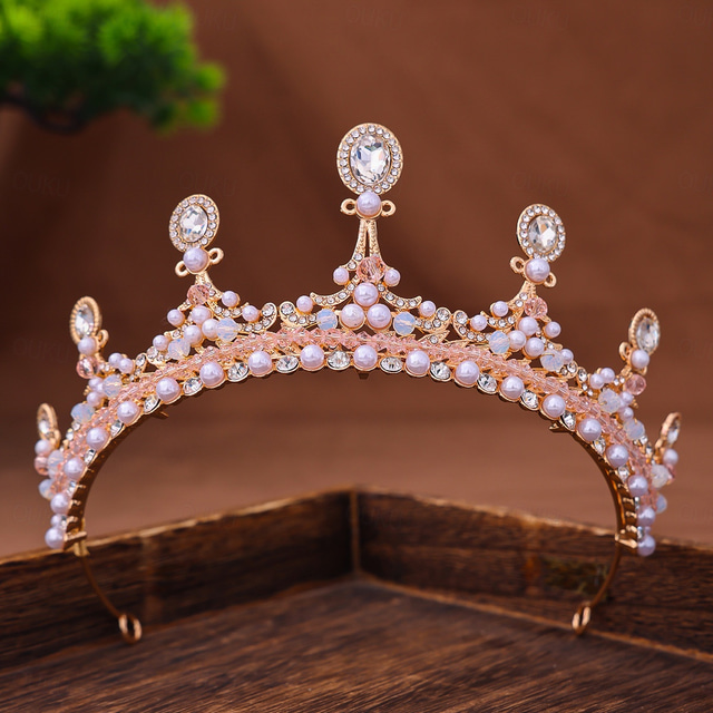  Crown Tiaras Rhinestone Alloy Wedding Cocktail Elegant Luxury With Faux Pearl Crystals Headpiece Headwear