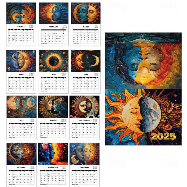 20242025 Sun and Moon Art Wall Calendar 12 Month Planner with Full