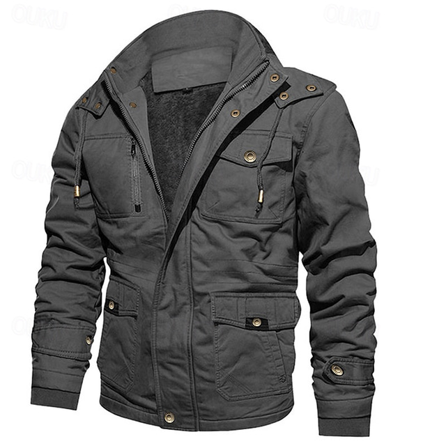  Homme Veste d'Hiver Veste Polaire Veste décontractée du quotidien Vacances Chaud Poche Toison Automne hiver Plein Mode Vêtement de rue Capuche Normal Noir bleu marine Kaki Vert Véronèse Gris foncé