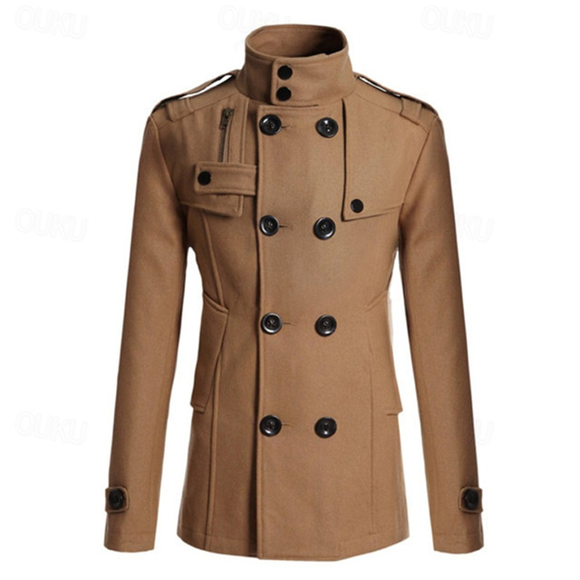  Herren Peacoat Trenchcoat Täglich Urlaub Herbst Winter Polyester warm Oberbekleidung Bekleidung Modisch Klassisch Glatt Tasche Ständer Doppelreihiger Verschluss
