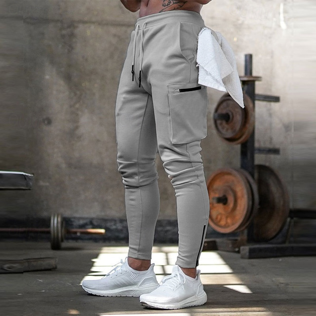  Homme Joggings Joggeurs Pantalon Jogger Cordon de serrage Boucle de serviette Poche à Fermeture Éclair Couleur Unie Séchage Rapide Doux Athlétique Week-end Vêtements de rue Décontracté / Sportif