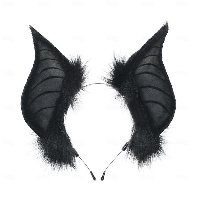  Cats Bat Fauxs Furs Ears Headbands Cute Halloween Fancy Dress Cosplays Costume Handmade Animal Furry Ears Hair Hoop Women
