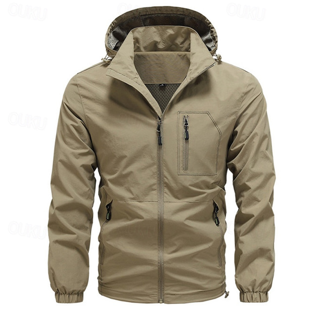  Men's Hiking Jacket Winter Outdoor Waterproof Windproof Front Zipper Lightweight Jacket Full Zip Camping / Hiking / Caving Black Army Green Khaki