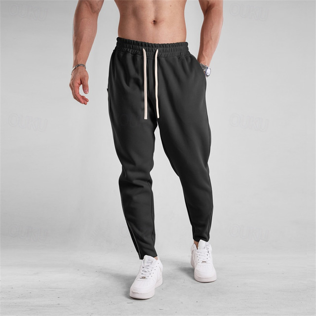  Men's Sweatpants Trousers Pocket Drawstring Elastic Waist Plain Comfort Sports Outdoor Daily Fashion Casual Black Green Micro-elastic
