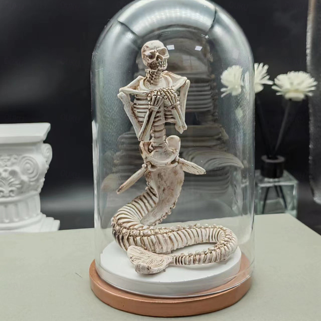  halloween sárkány csontváz kíváncsiság szekrény, gyanta csontváz dísz, horror legenda sellő szobor, egyedi kísérteties lakberendezés