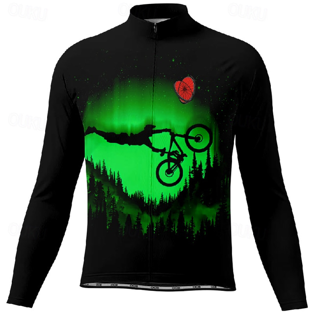  Men's Cycling Jersey Long Sleeve Winter Bike Tee Tshirt Jersey with 3 Rear Pockets Mountain Bike MTB Breathable Quick Dry Anatomic Design Wicking Blue Green Graphic Elastane Sports Clothing Apparel