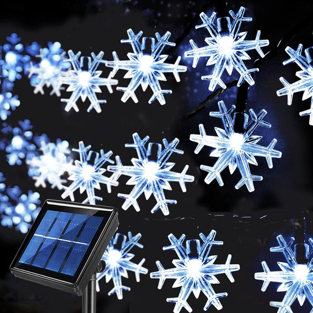  solar led jul snöflinga vattentäta ljusslingor 30/50/100 led 8 lägen för belysning utomhus bakgård trädgård semester trädgård bröllop nyårsfest utomhus inomhus dekoration