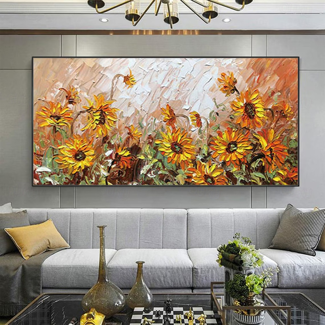  Mintura Handmade 3D Sunflower Landscape Oil Paintings On Canvas Wall Art Decoration Modern Abstract Flower Picture For Home Decor Rolled Frameless Unstretched Painting