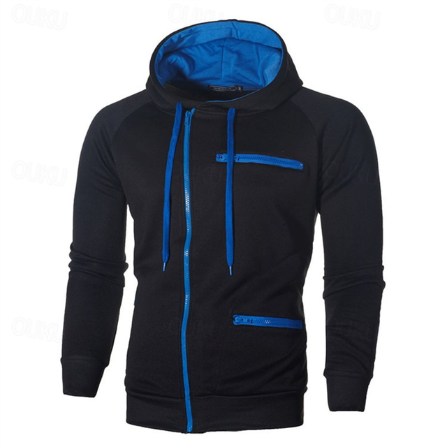  Per uomo Felpa con cappuccio e zip Felpa con cappuccio a zip intera Felpa con cappuccio in pile Nero Bianco Vino Cammello Grigio scuro Con cappuccio Color Block Zip Up Collage Sportivo Giornaliero