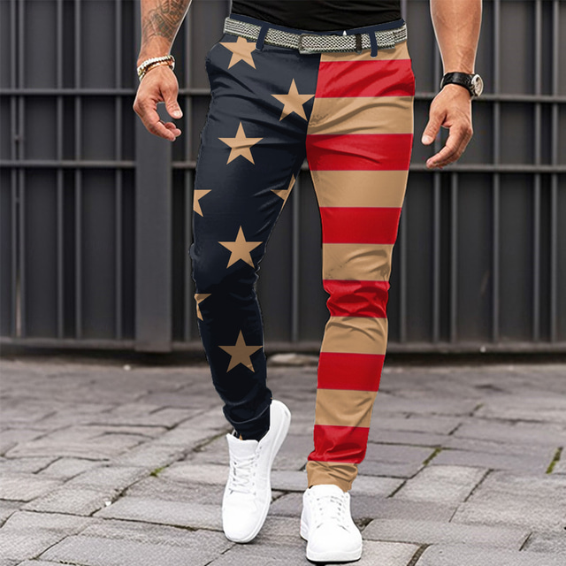  Herr Amerikanska amerikanska flaggan Patriotisk Kostymbyxor Medium Midja Vintage Business Casual Utomhus Gata Vardag Dragkedja Ficka Sommar Vår Höst 3D-tryck Blå Brun