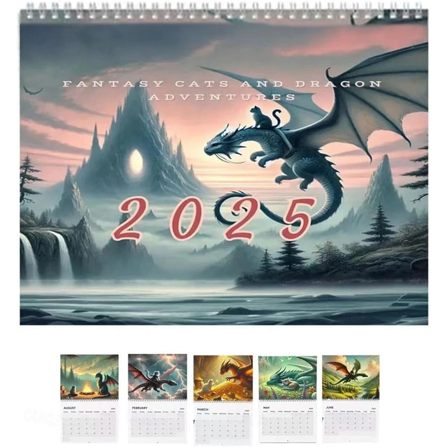 2025 Cat Dragon Rider Calendar, Cat Dragons 2025 Wall Calendar, Cat