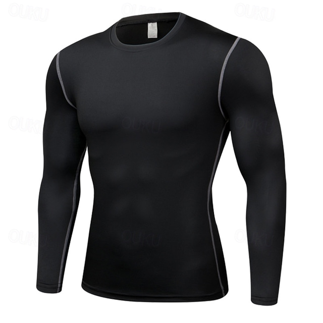  Men's Running T-Shirt Compression Shirt Long Sleeve Tee Tshirt Casual Athleisure Fall Breathable Quick Dry Gym Workout Running Walking Sportswear Activewear Color Block Black+Gray