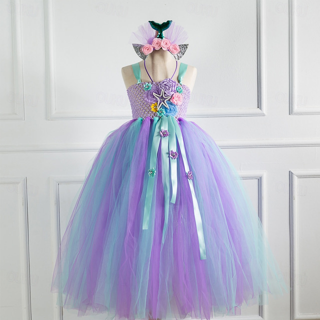  Kids Girls' Cosplay Dress Party Dress Color Block Sleeveless Performance Christmas Backless Patchwork Beautiful Sweet Polyester Maxi Party Dress Swing Dress A Line Dress Summer 4-12 Years Blue Purple