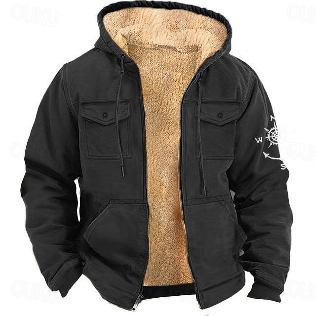  Hombre Brújula Cowboy Vellón Sudadera Sudaderas Sudadera Manga Larga Sudadera con capucha Con Capucha Moda Impresión 3D Festivos Ropa de calle Negro Azul Piscina Cremallera Bolsillo Otoño Invierno