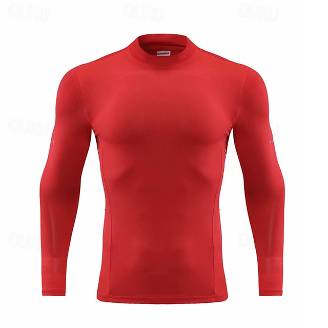  Men's Running T-Shirt Compression Shirt Long Sleeve Tee Tshirt Casual Athleisure Fall High Neck Breathable Quick Dry Gym Workout Running Walking Sportswear Activewear Solid Colored fluorescent green