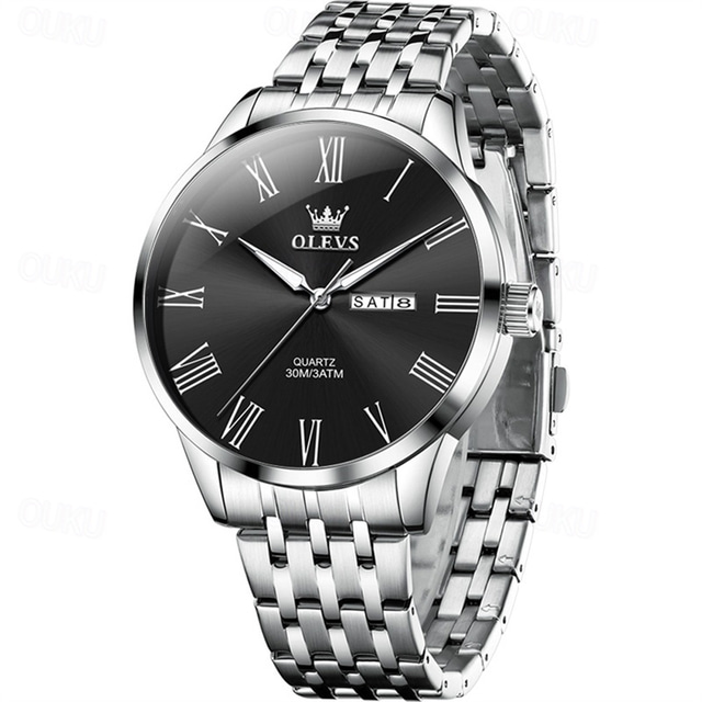  nuovo marchio olevs orologio da uomo in acciaio con cinturino decorato calendario luminoso settimana display moda tendenza tempo libero orologio al quarzo semplice impermeabile sportivo orologio da