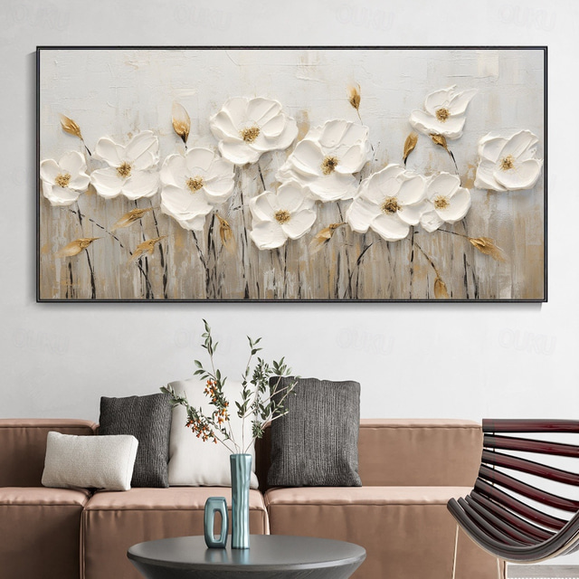  Oil painting handpainted 3D Floral Painting handmade Palette Knife flowers oil painting wall art Large 3D white Textured PaintingModern Decorative Paintings Impressionism Abstract white oil painting
