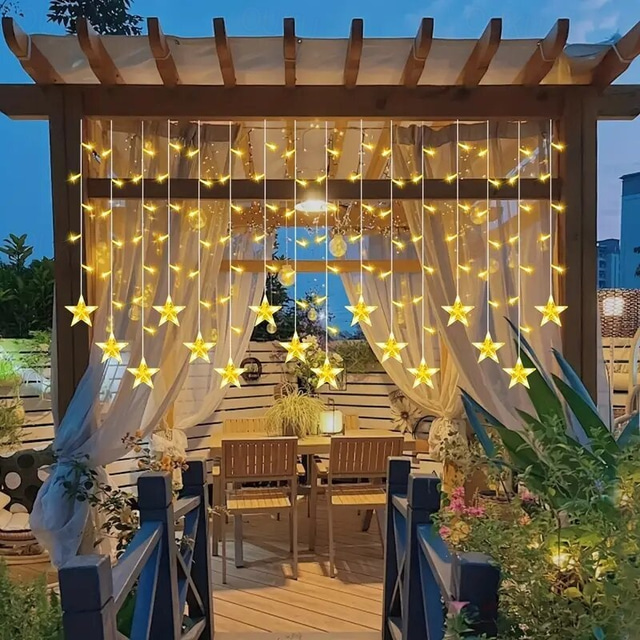  Guirlande lumineuse élégante de 3,5 m pour réception de mariage, fête, pentagramme, rideau lumineux de festival pour Noël, mariage, fête, arbre, patio, balcon, camping, prise EU/US/AU/UK