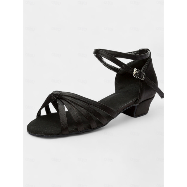  Women's Satin Latin Dance Sandals with Strappy Design, Soft Suede Sole and Low Heel – Perfect for Ballroom, Salsa, and Social Dancing