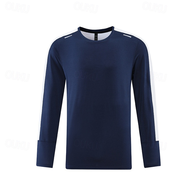  Men's Running T-Shirt Long Sleeve Tee Tshirt Casual Athleisure Fall Breathable Gym Workout Running Walking Sportswear Activewear Color Block Black White Royal Blue