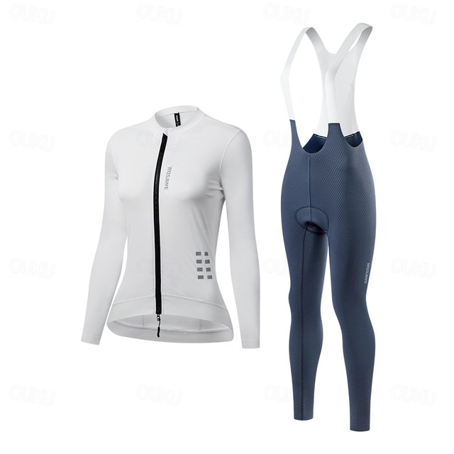  Wosawe printemps et automne femmes vêtements de sport de cyclisme en plein air couleur unie réfléchissant manches longues à bretelles pantalon long slim confortable respirant combinaison de cyclisme