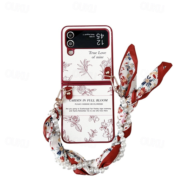  Phone Case For Samsung Galaxy Z Flip 6 Z Flip 5 Z Flip 4 Back Cover with Wrist Strap Shockproof Retro TPU PU Leather