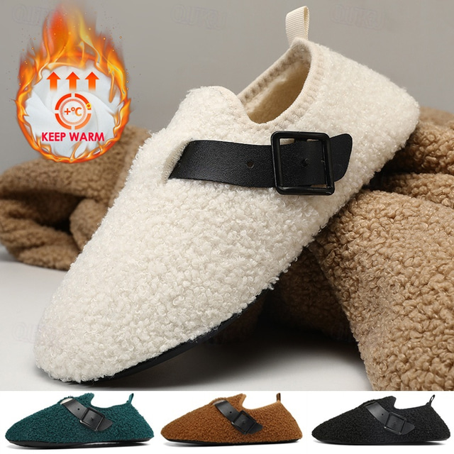  Men's Warm Sherpa Fleece Slippers with Adjustable Buckle – Cozy Indoor Winter Shoes