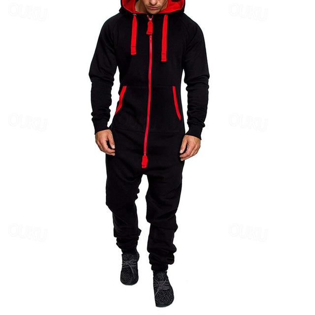  Homme Ensemble Survetement Combinaison Full Zip Une pièce Casual Automne manche longue Chaud Doux Aptitude Exercice Physique Fonctionnement Tenue de sport Tenues de Sport Bloc de couleur Gris fonc
