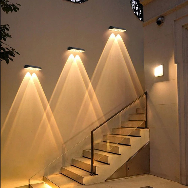  2/4pcs Solar Fence Light RGB Color Changing Outdoor Solar Wall Lamp Garden Yard Decor Step Lamp IP65 Waterproof Pathway Wall Stair Lamp Balcony Porch Lighting Decoration