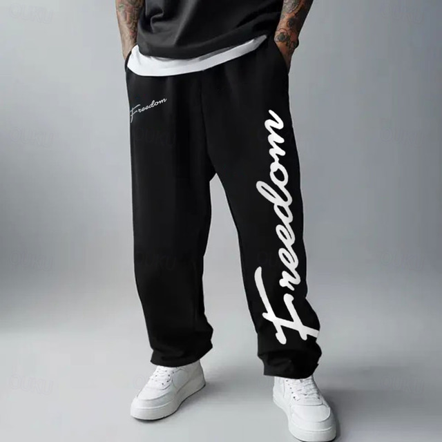  Men's Text Sweatpants Joggers Drawstring Elastic Waist Sporty Casual Outdoor Street Dailywear Pocket Straight Leg Trousers Spring Fall Winter 3D Print Black