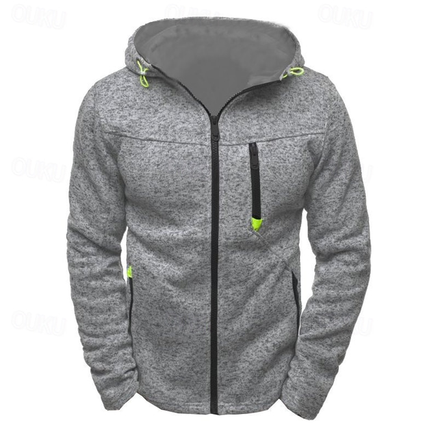  Pánské Mikina na zip Mikina s kapucí na zip Fleecová mikina Černá Vodní modrá Světle šedá Kapuce Bez vzoru Zapni Kapsy Sporty a outdoor Denní Dovolená Polyester Šik ven Základní Na běžné nošení