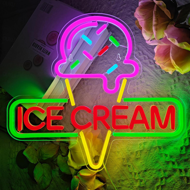  Ice Cream Neon Sign Light, Colorful LED Neon Light, USB-Powered with Brightness Control for Cafe, Shop, Bedroom, Restaurant Wall Decor