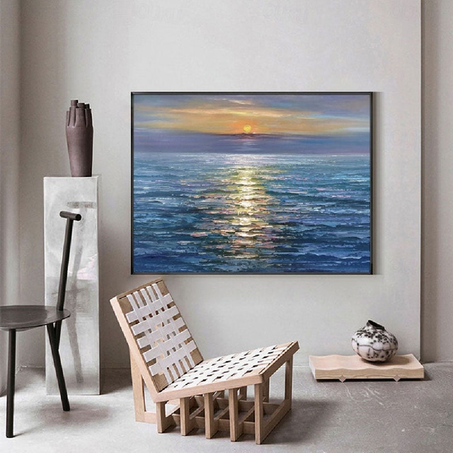  Handmade 3D Ocean Oil Painting Handmade Wall Art Blue Huge Wave Oil Painting On Canvas Handpainted Sea Waves 3D Textured Abstract Painting Beach Landscape Sky Oil Painting for Living Room Bedroom