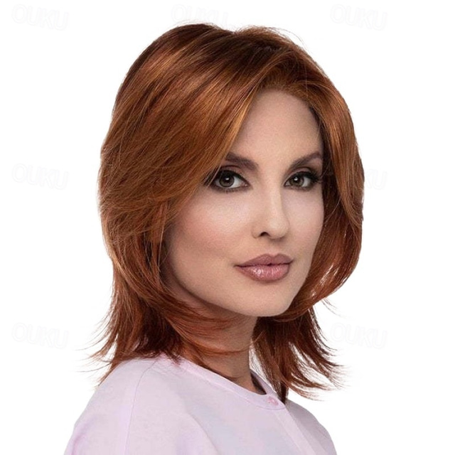 Short Drak Gray Straight Wigs for Women Natural Layered Curly Bob Wigs